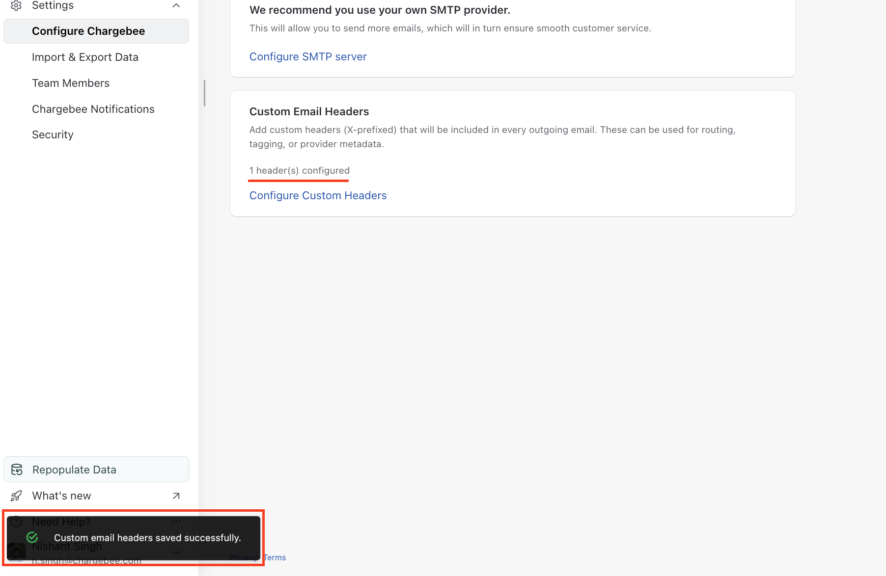 Custom headers saved successfully