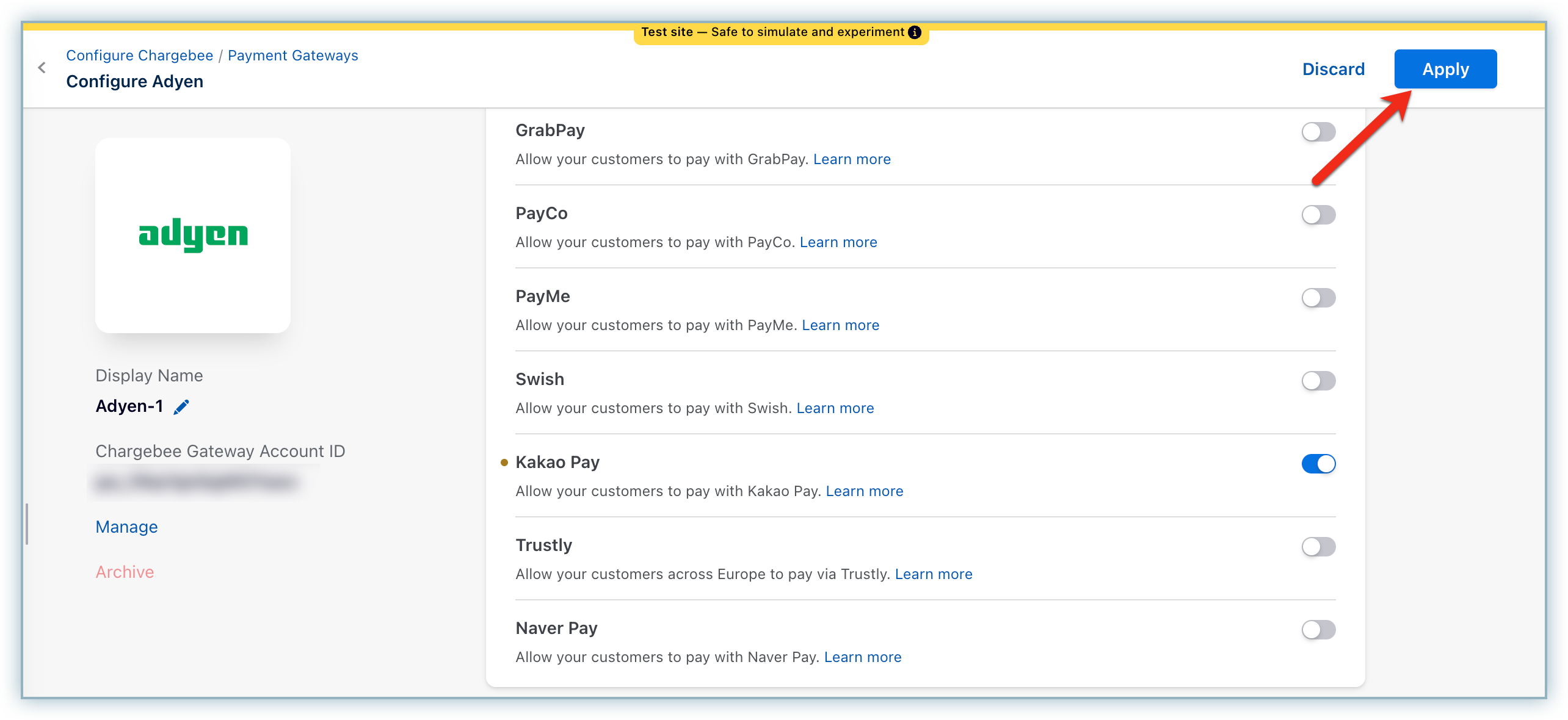 Apply KakaoPay settings