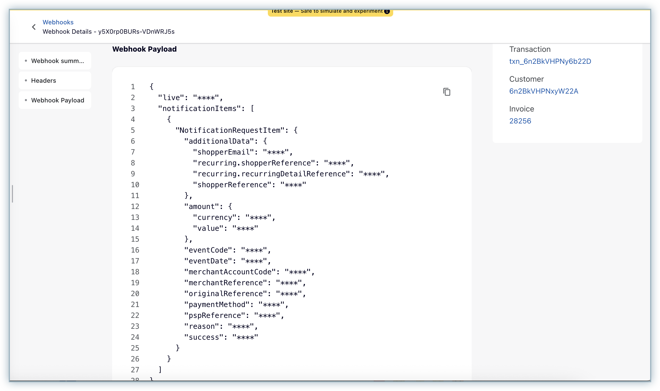 Webhook payload