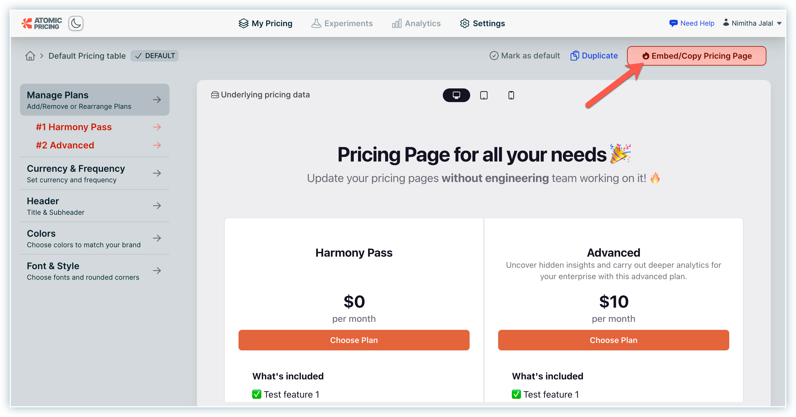 Pricing Tables Customizations