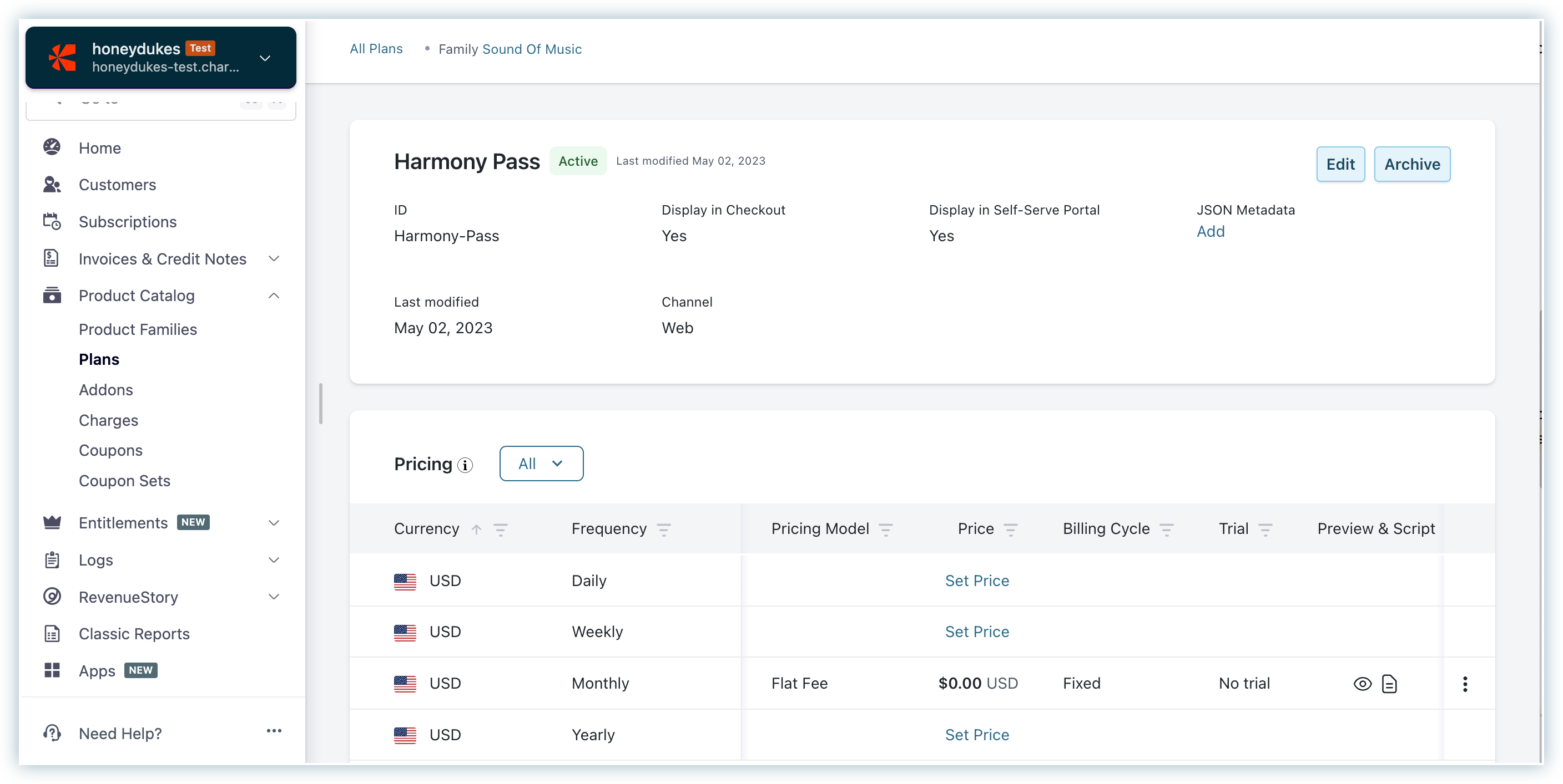 Chargebee pricing table