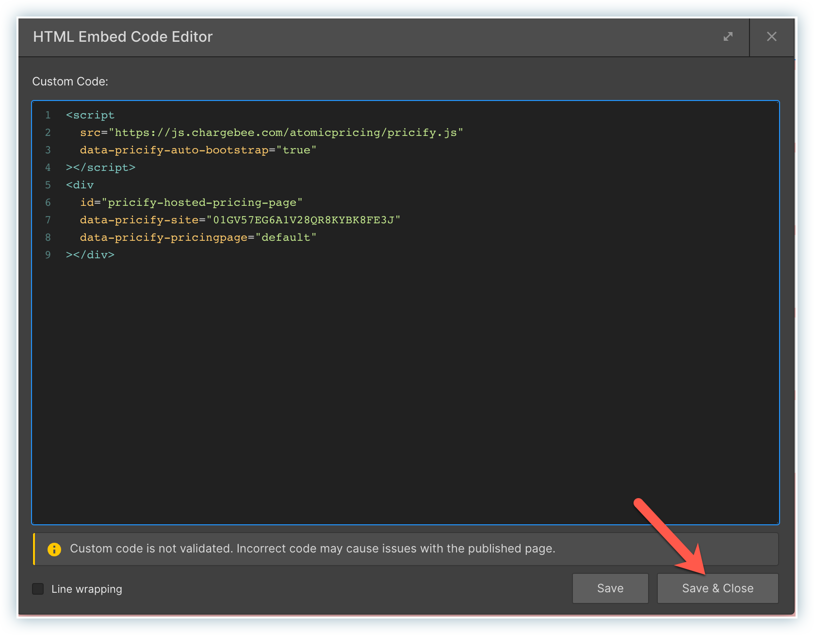 Pricing Tables Page Embed Script