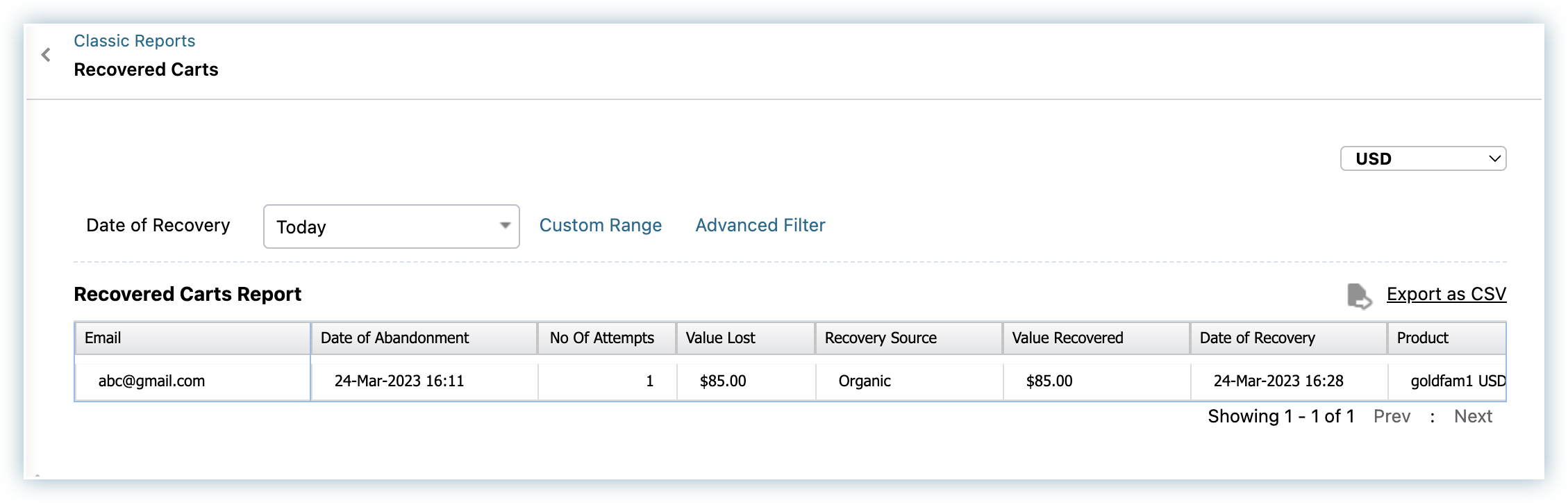 Recovered Carts Report