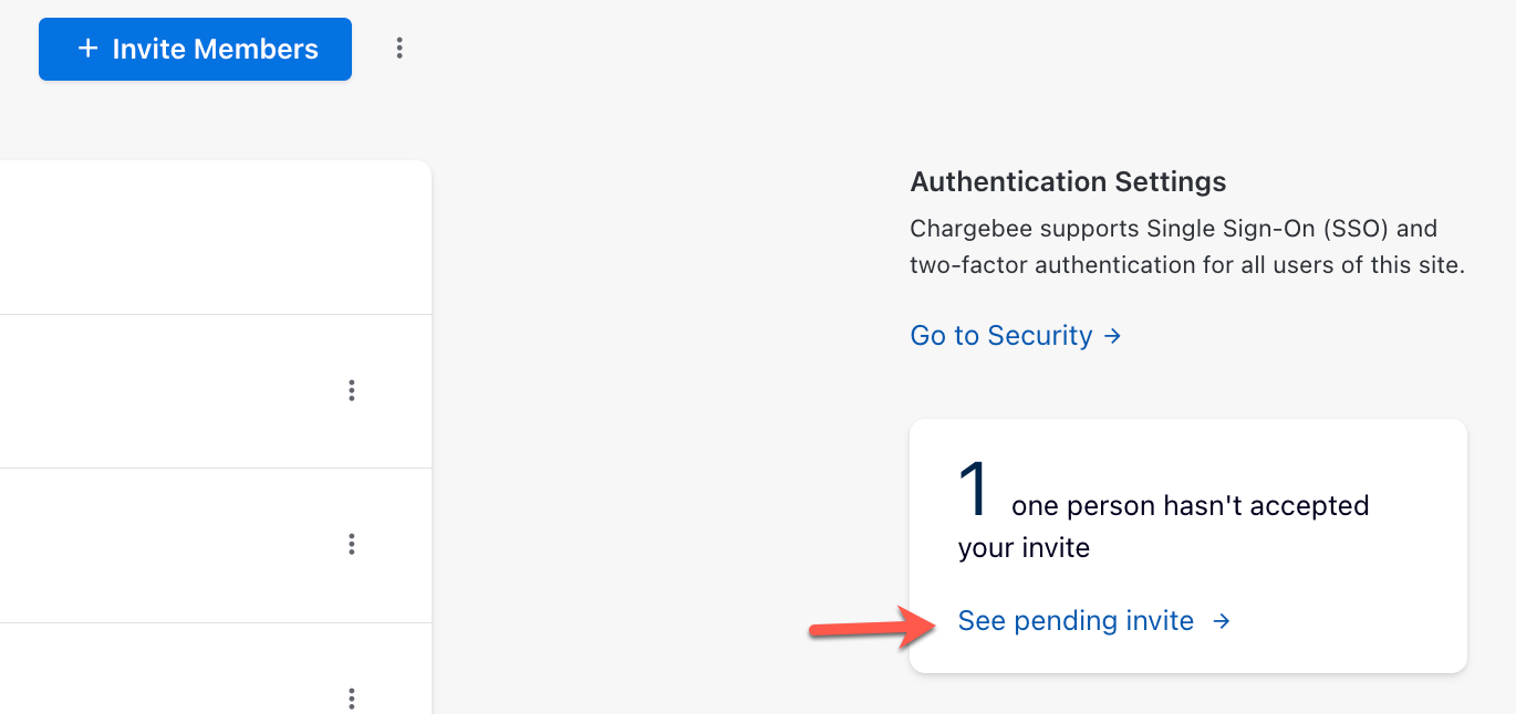 Pending Invitation link on Team members page