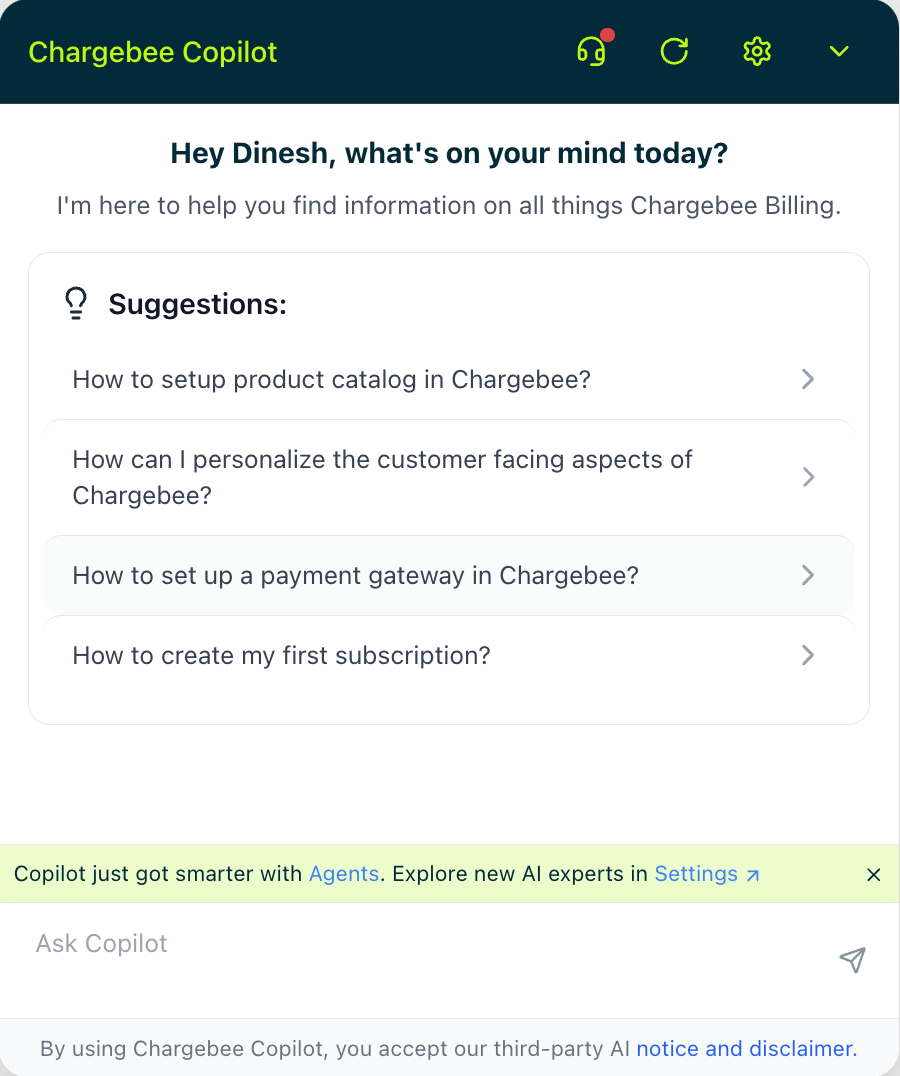 Chargebee Copilot chat widget