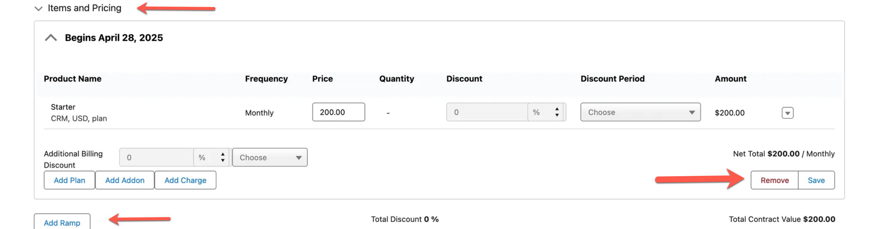 Save and Add Ramp options in the quote interface