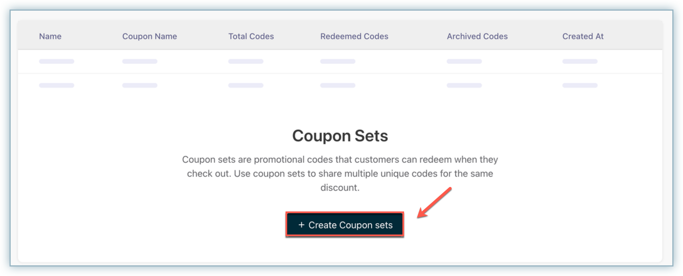 Create Coupon Sets page