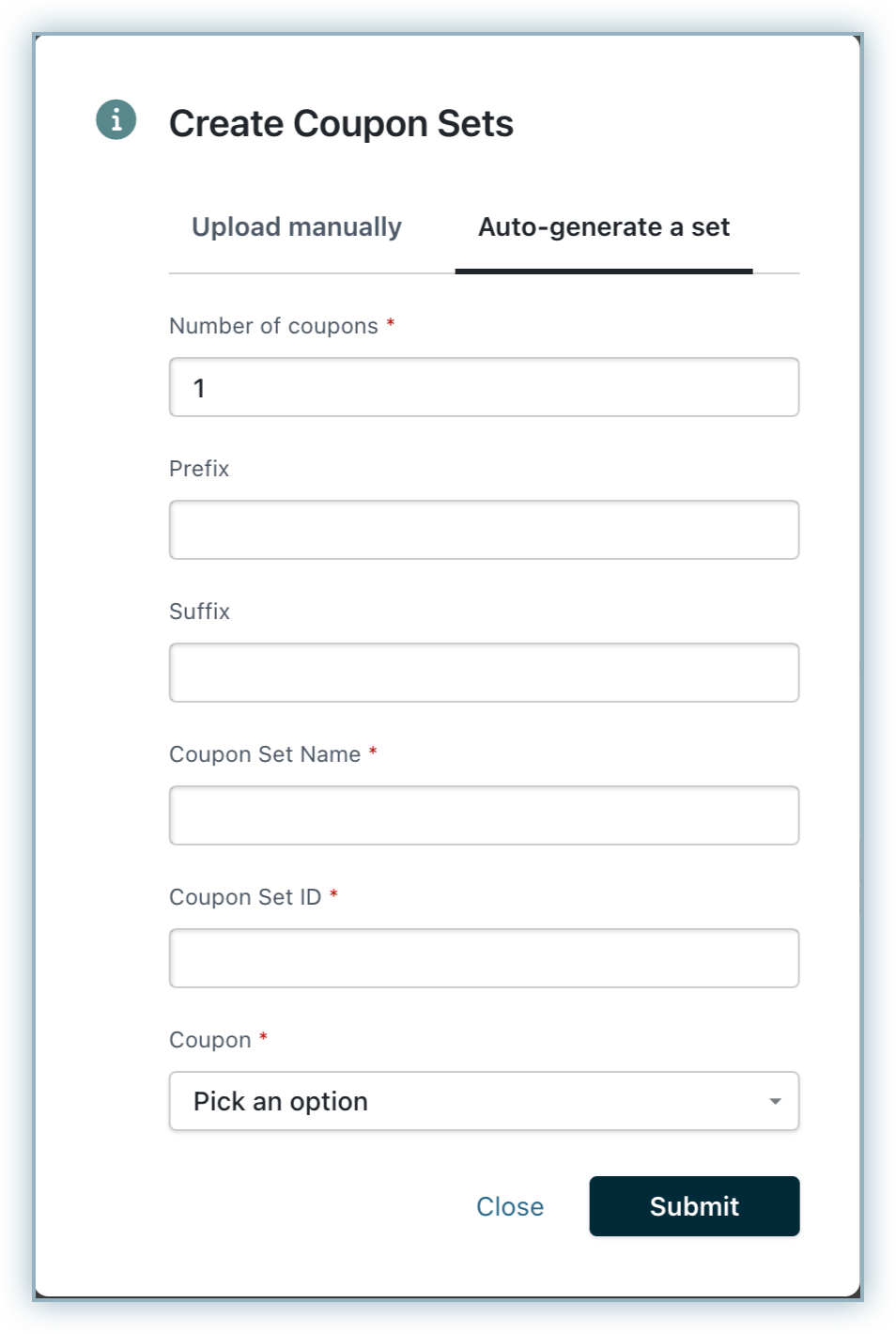 Auto-generate coupon set form