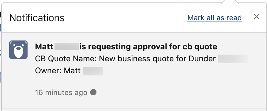 Salesforce desktop notification for quote approval