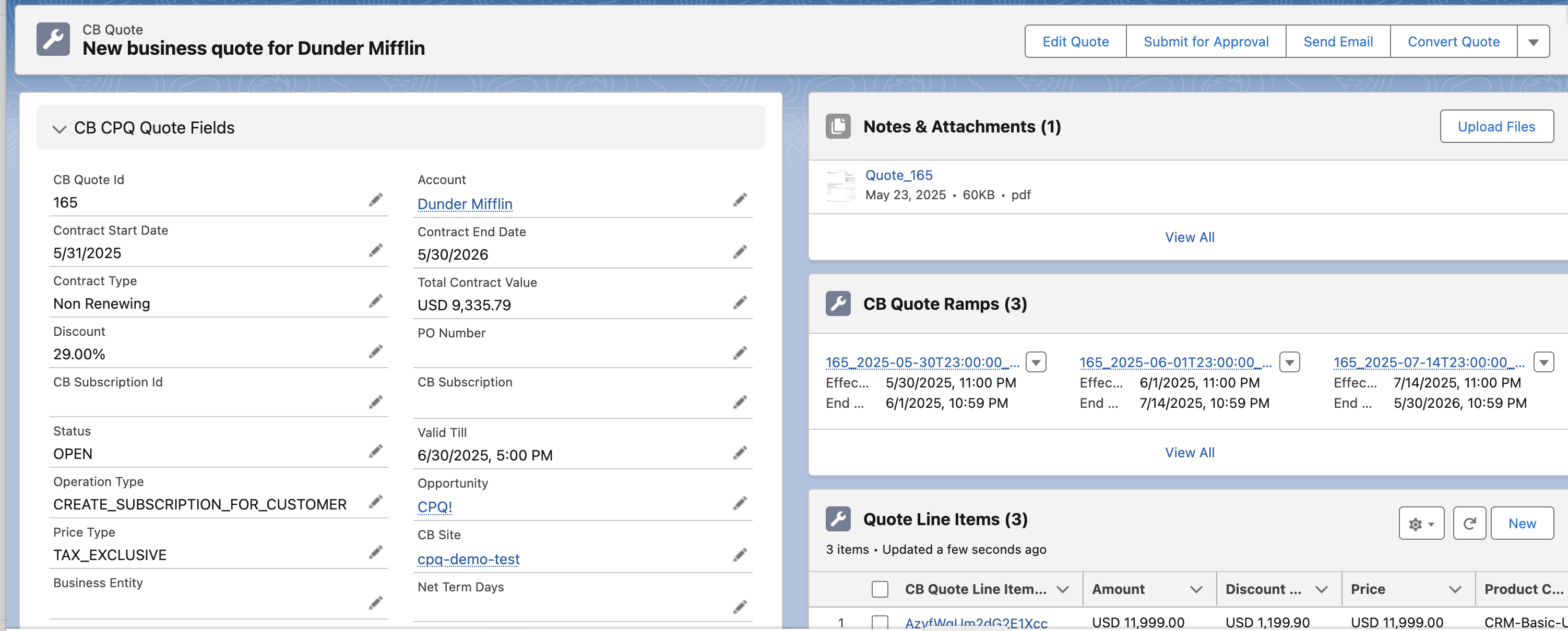 Chargebee quote record in Salesforce