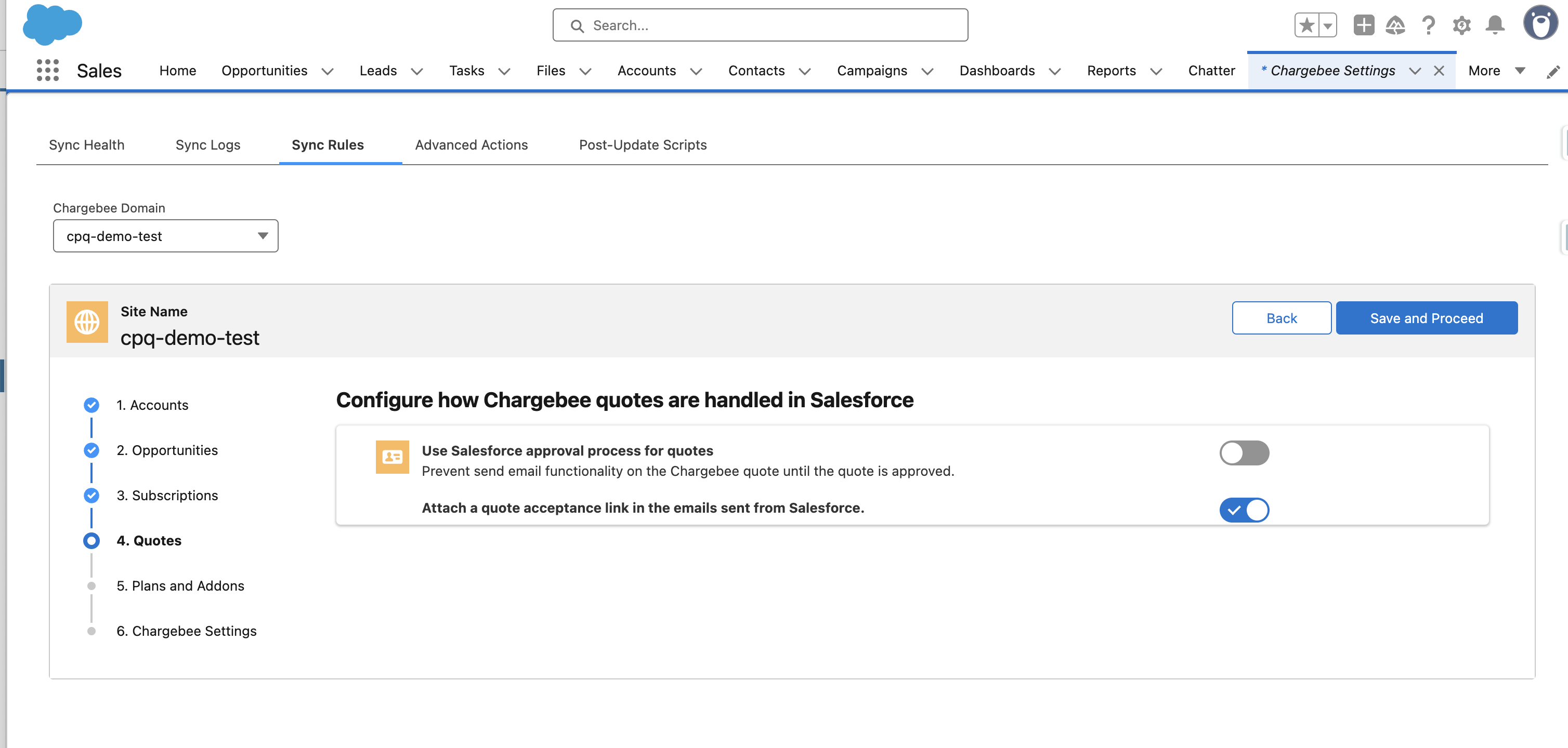 Use Salesforce approval process for quotes setting enabled