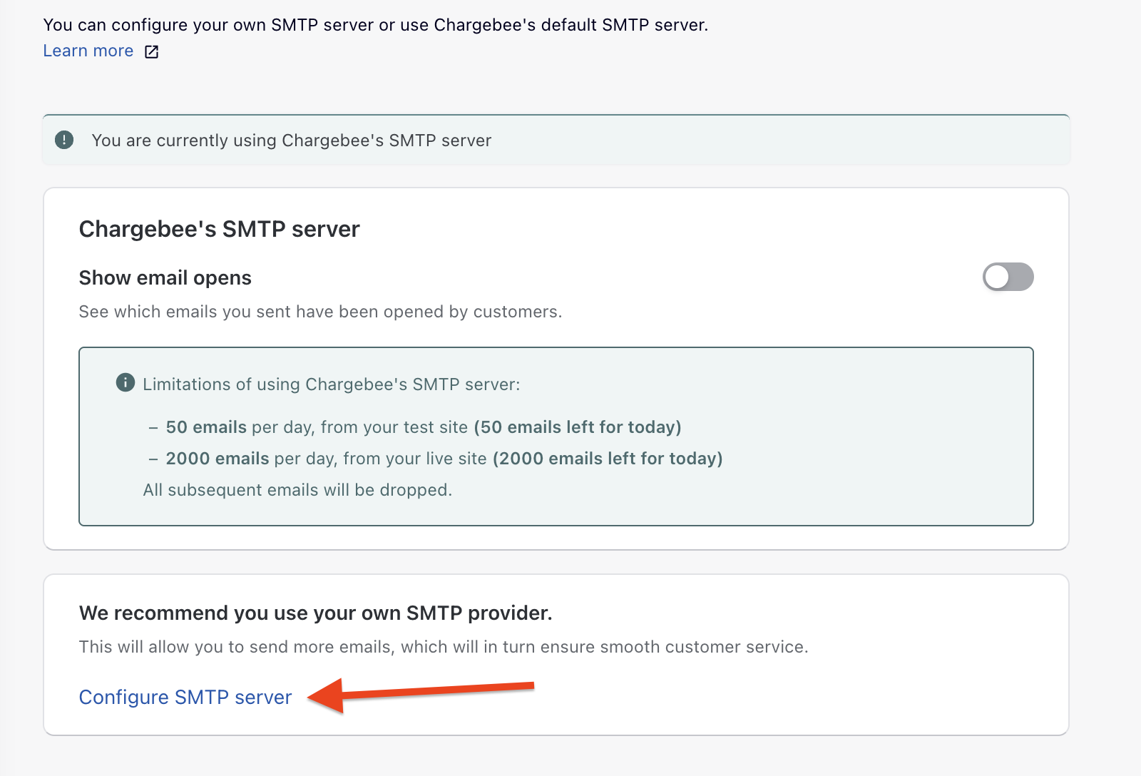 Configure smtp page