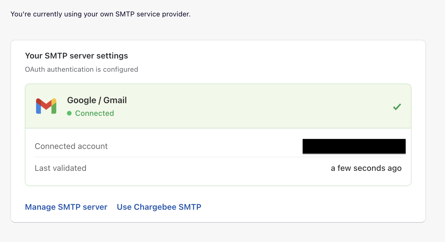 OAuth Success Connection SMTP Page