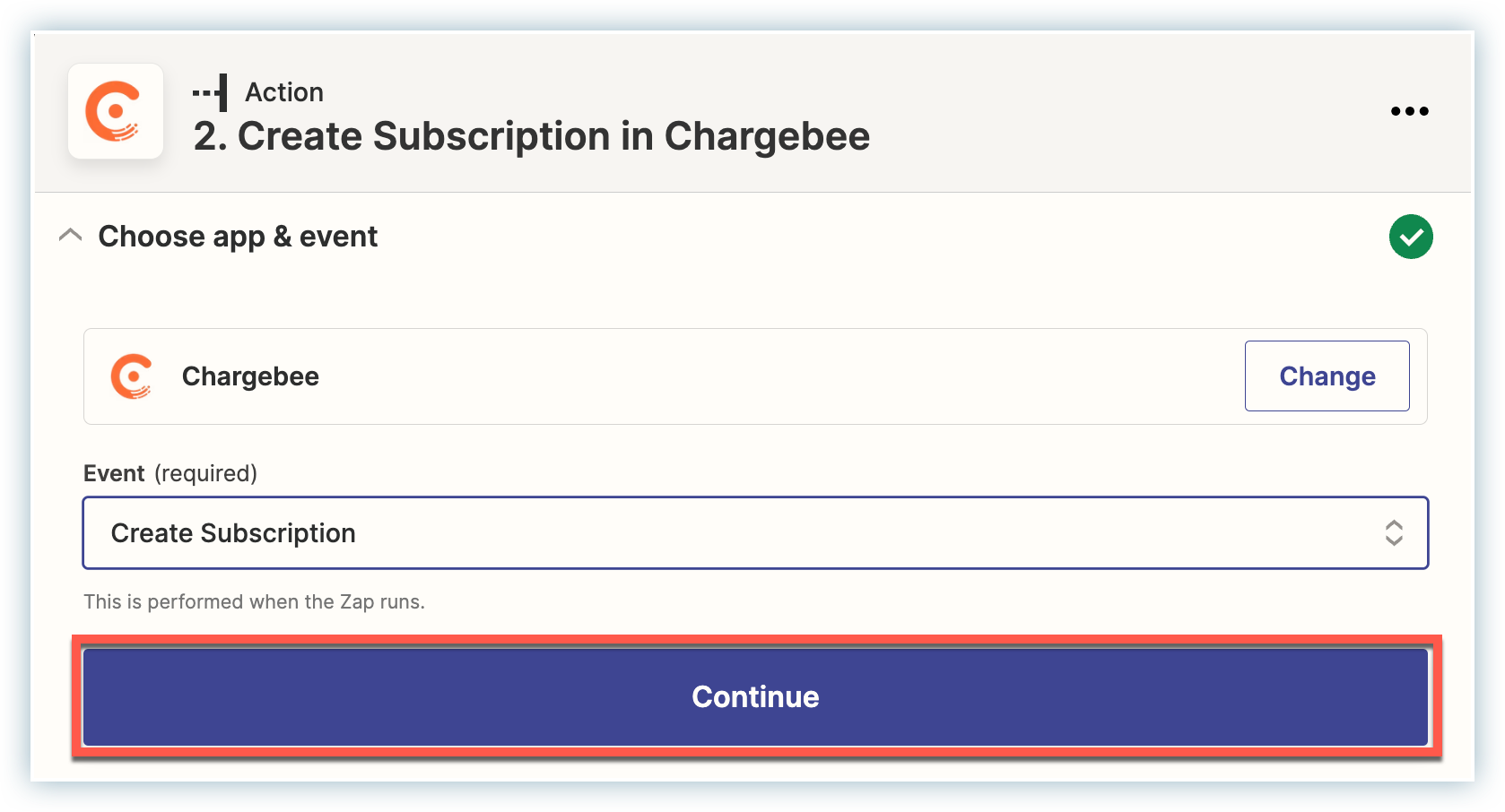 Choose App and Event for Action