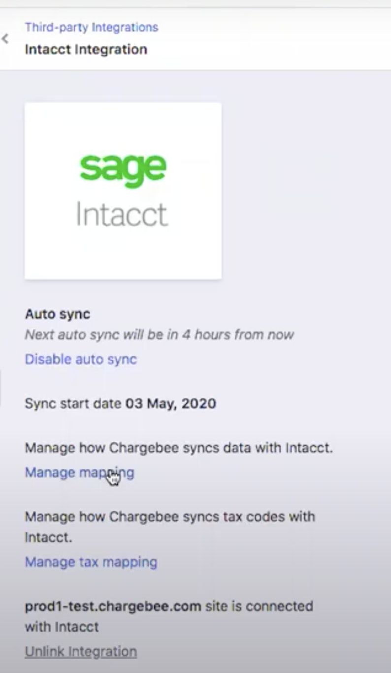 Intacct Manage mapping