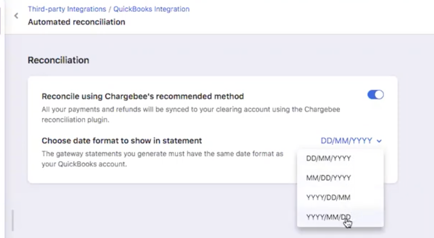 Reconciliation setup and date format option