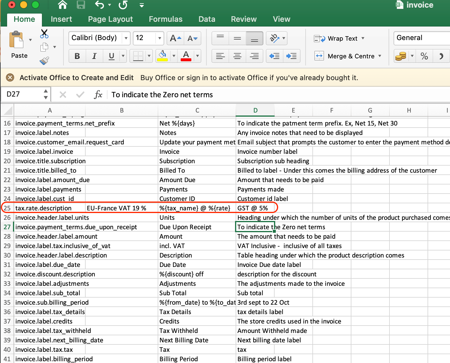 tax.rate.description key in invoices.csv