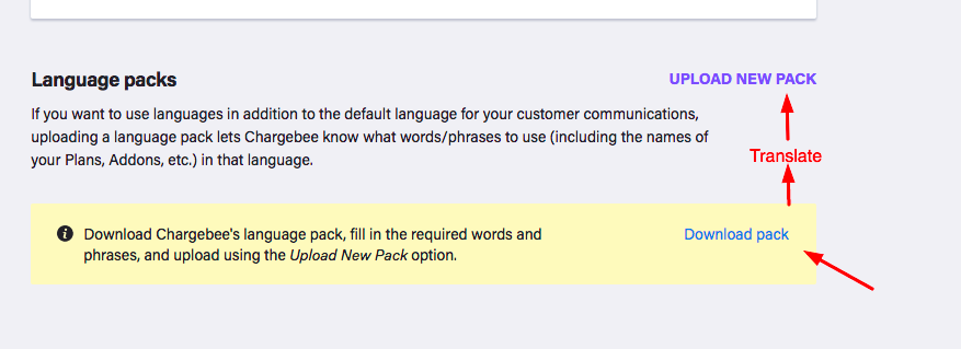Languages settings page