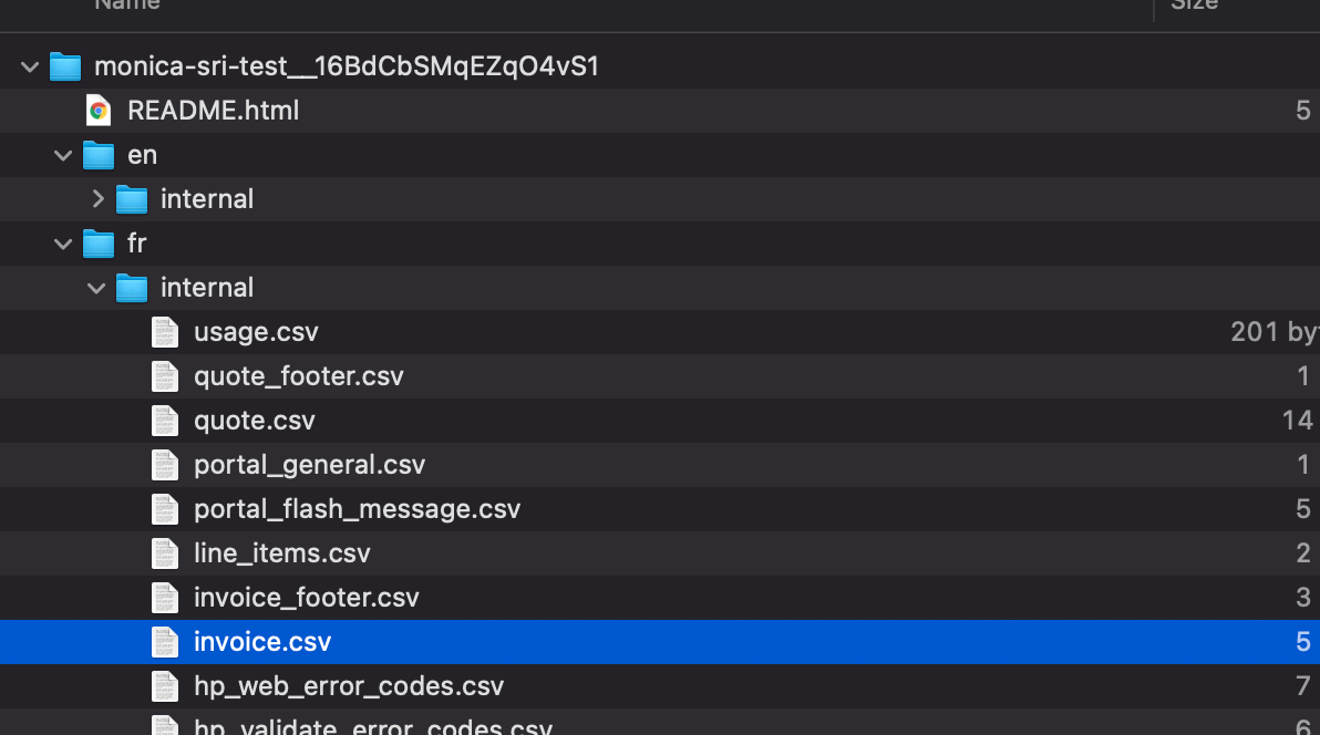 Internal folder with invoice.csv