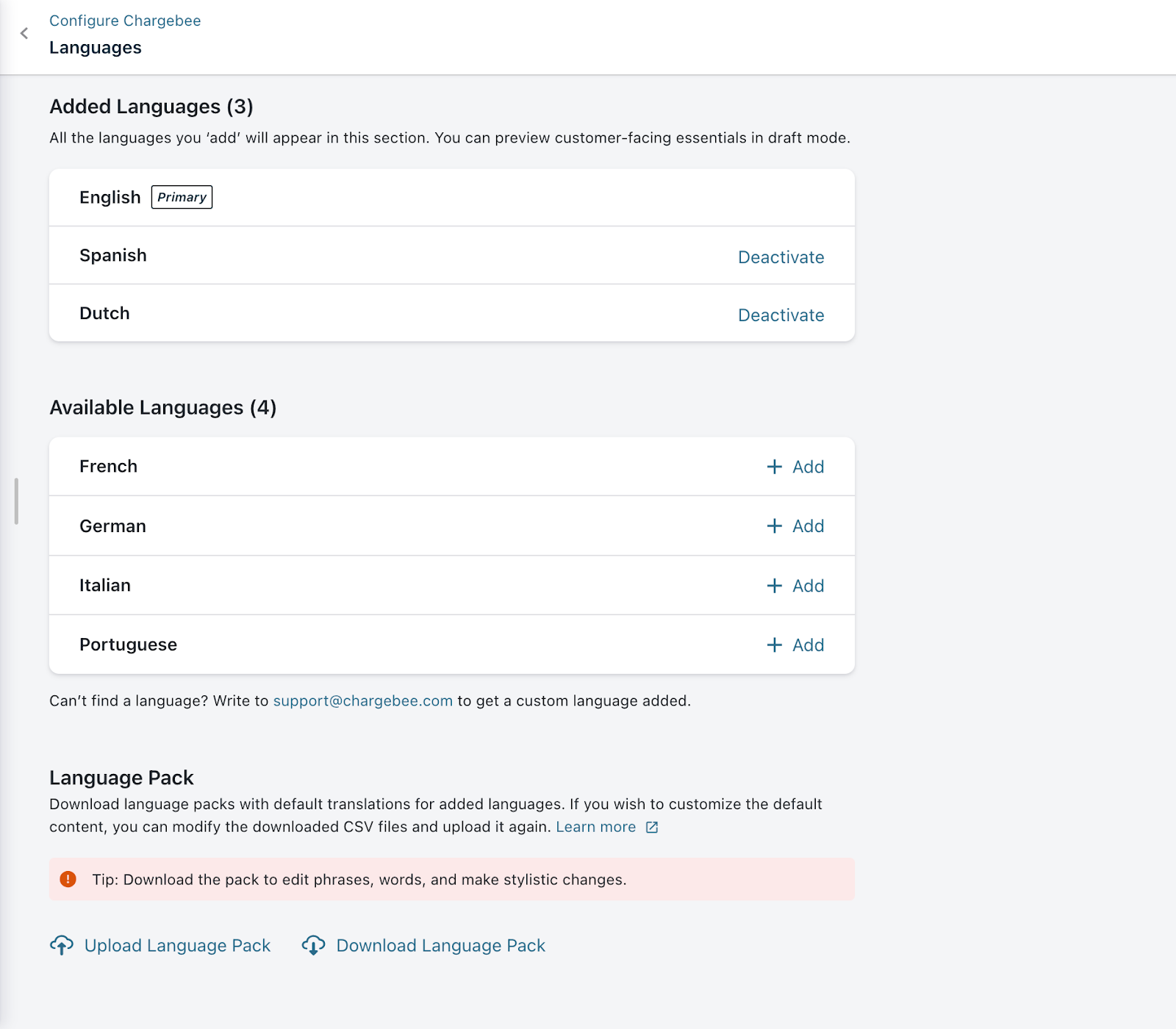 Upload language pack