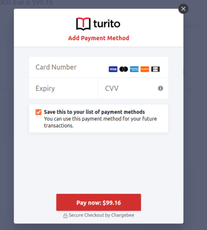 Save this to your list of payment methods text on Pay Now link