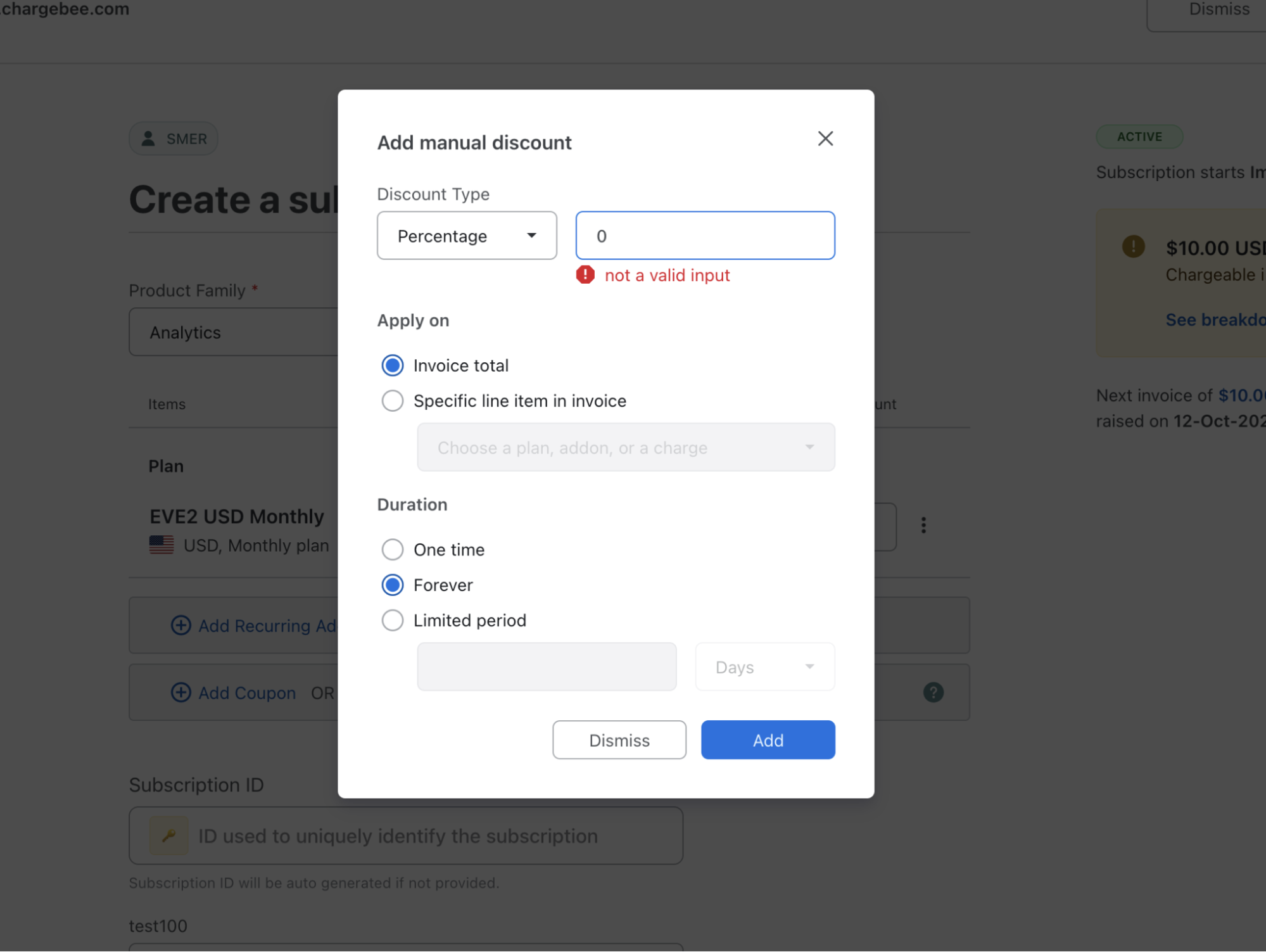 0% discount causing subscription preview to fail