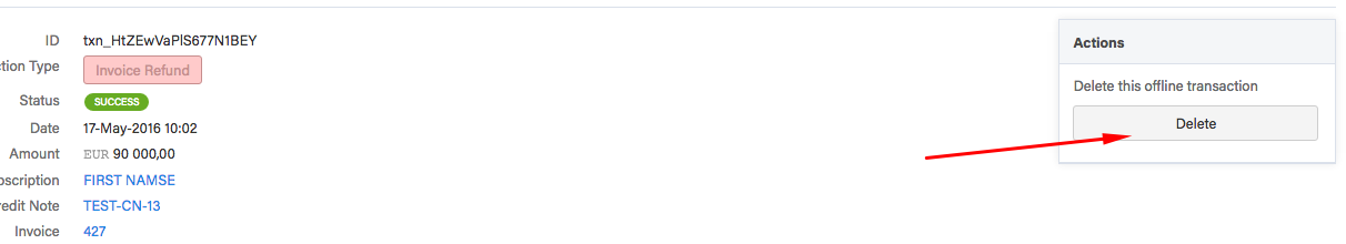 Delete offline transaction from Credit Note