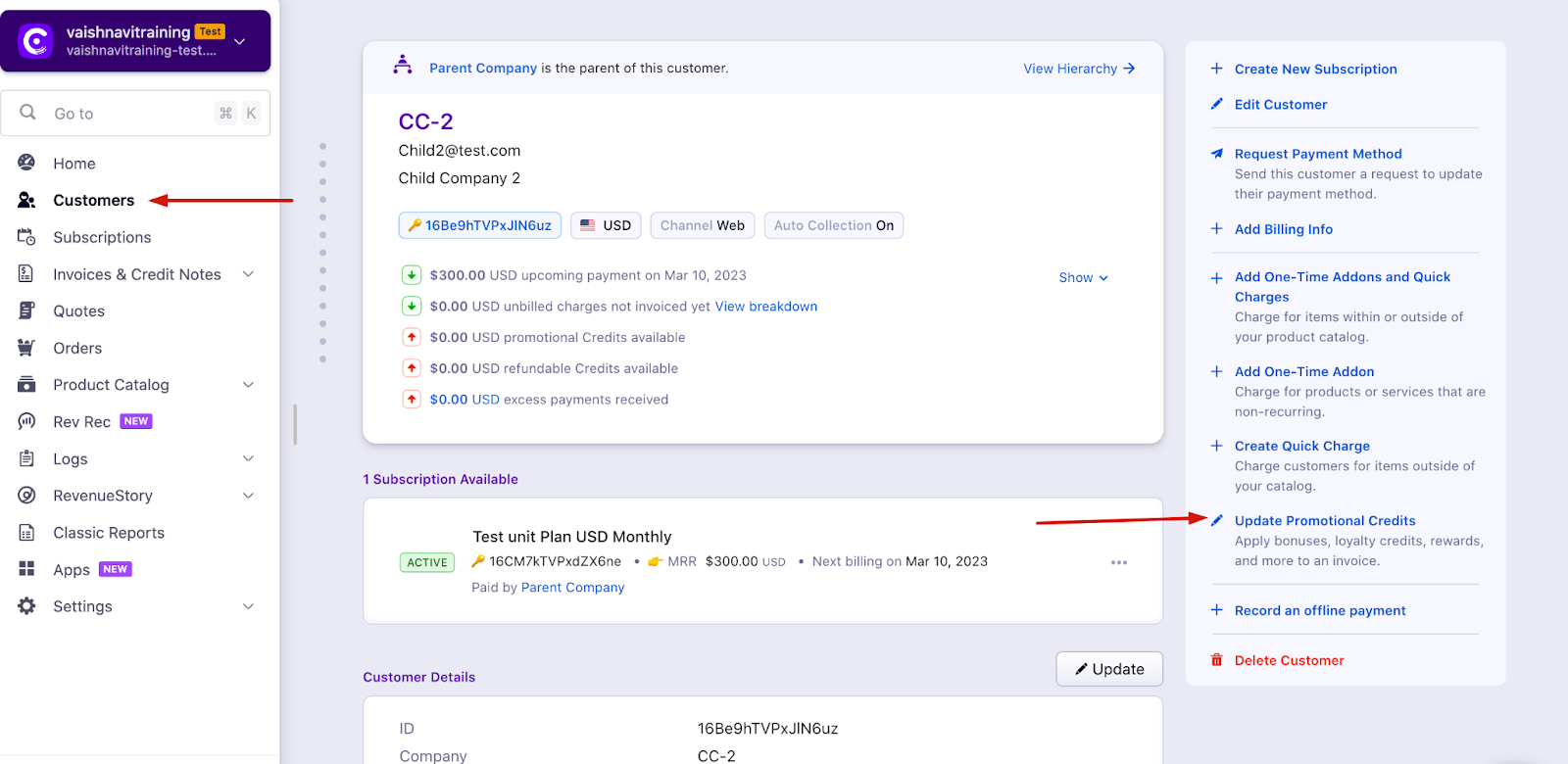 Add or Deduct promotional credit options