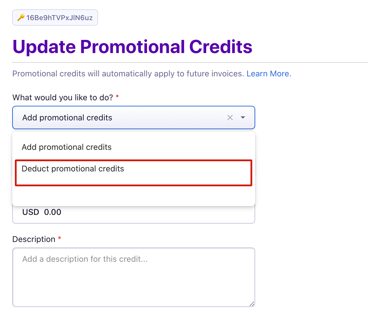 Update Promotional Credit button