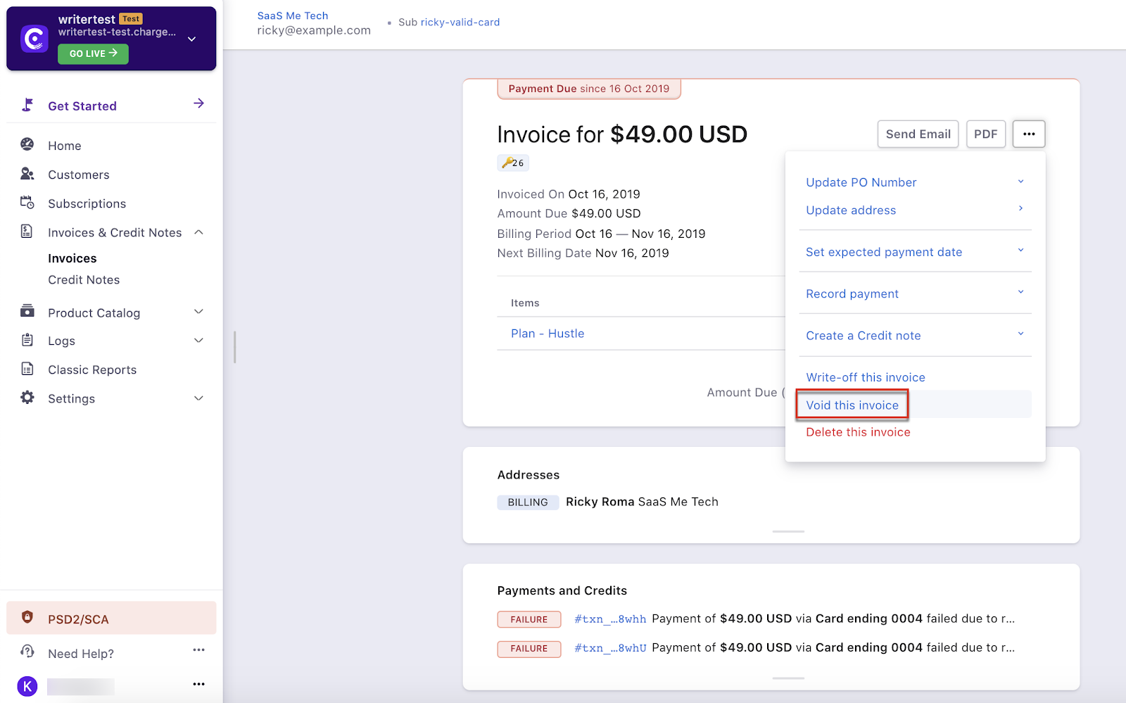 Void the invoice option