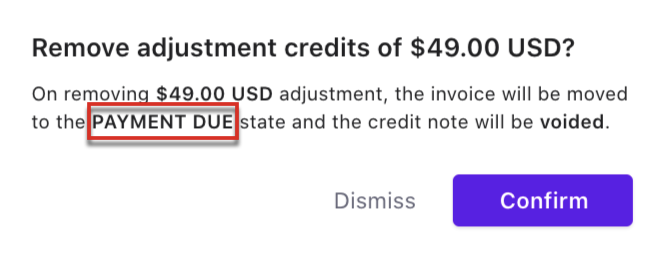 Confirm removal of adjustment credit note