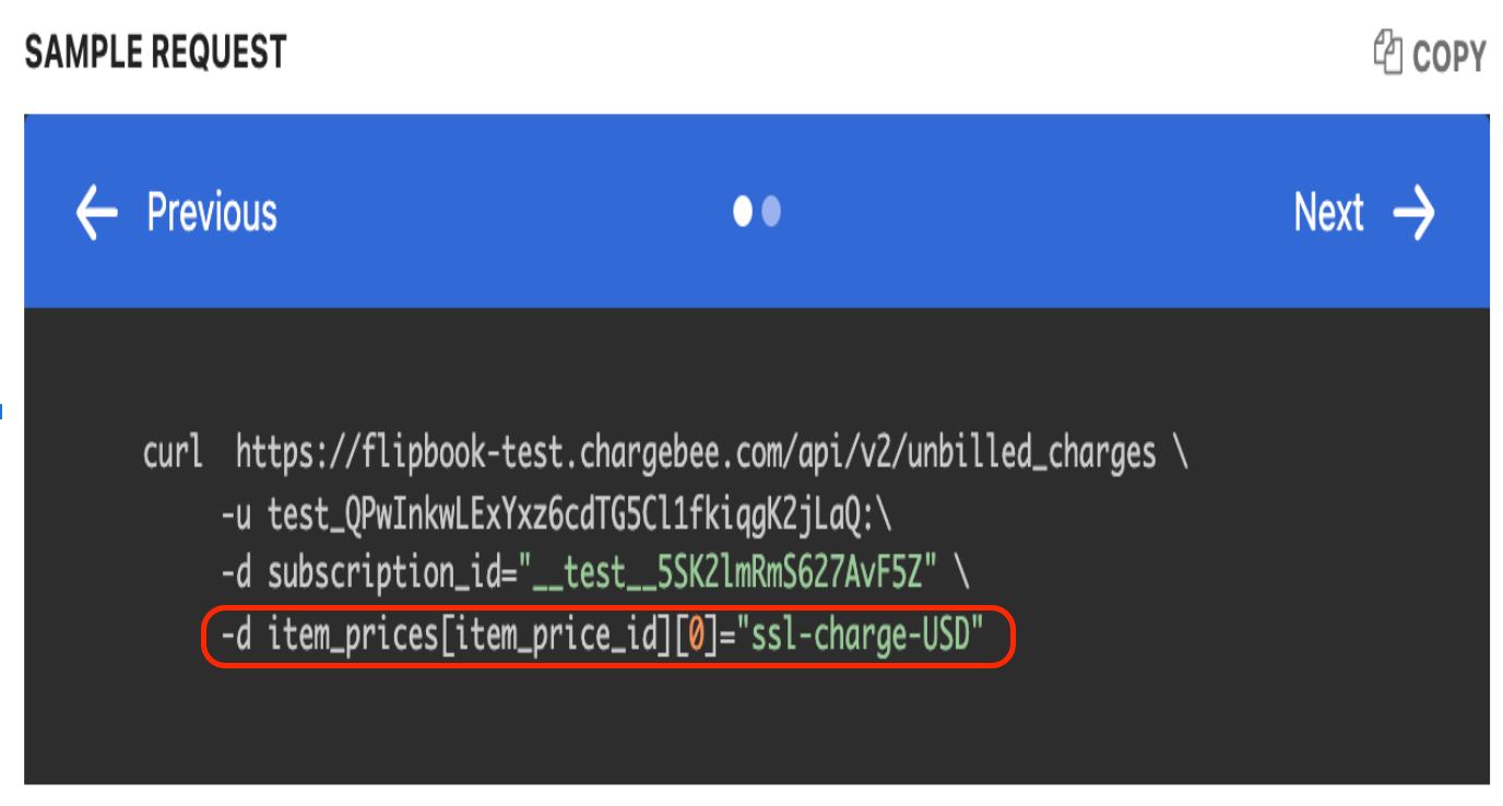 Create unbilled charges API parameters for Charges