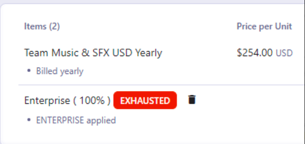 Subscription details showing coupon with Exhausted status