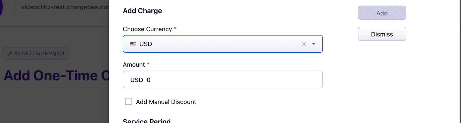 Quick Charges UI showing currency code field