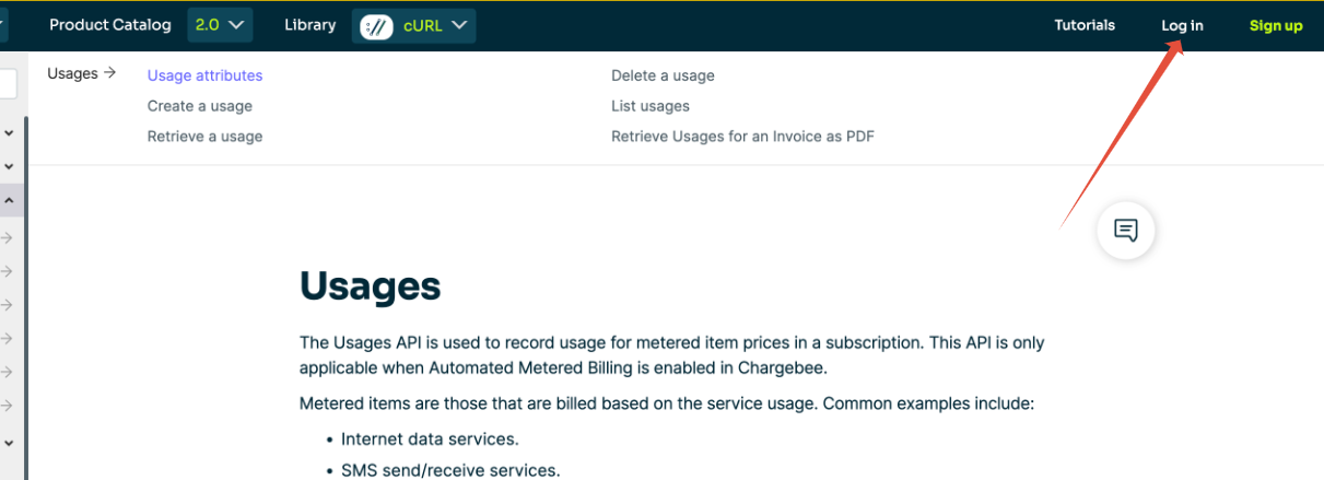 Chargebee API docs login with email