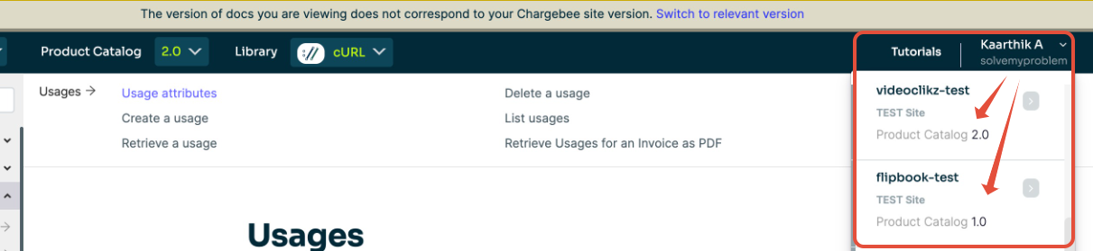 Site selector for Product Catalog API version