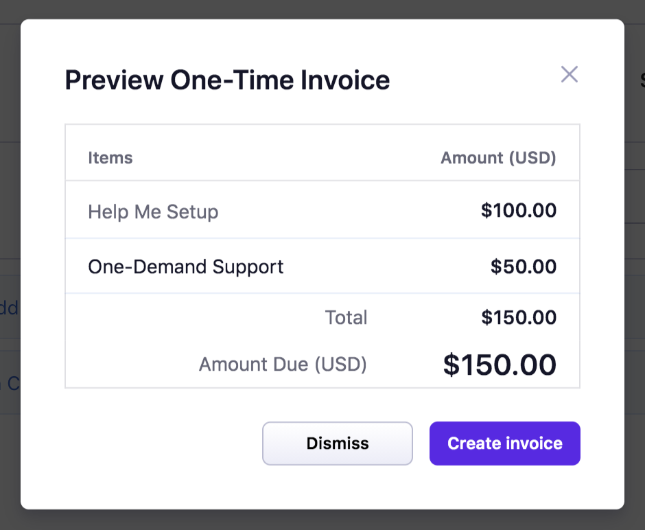 Preview and Send invoice page with Create Invoice button