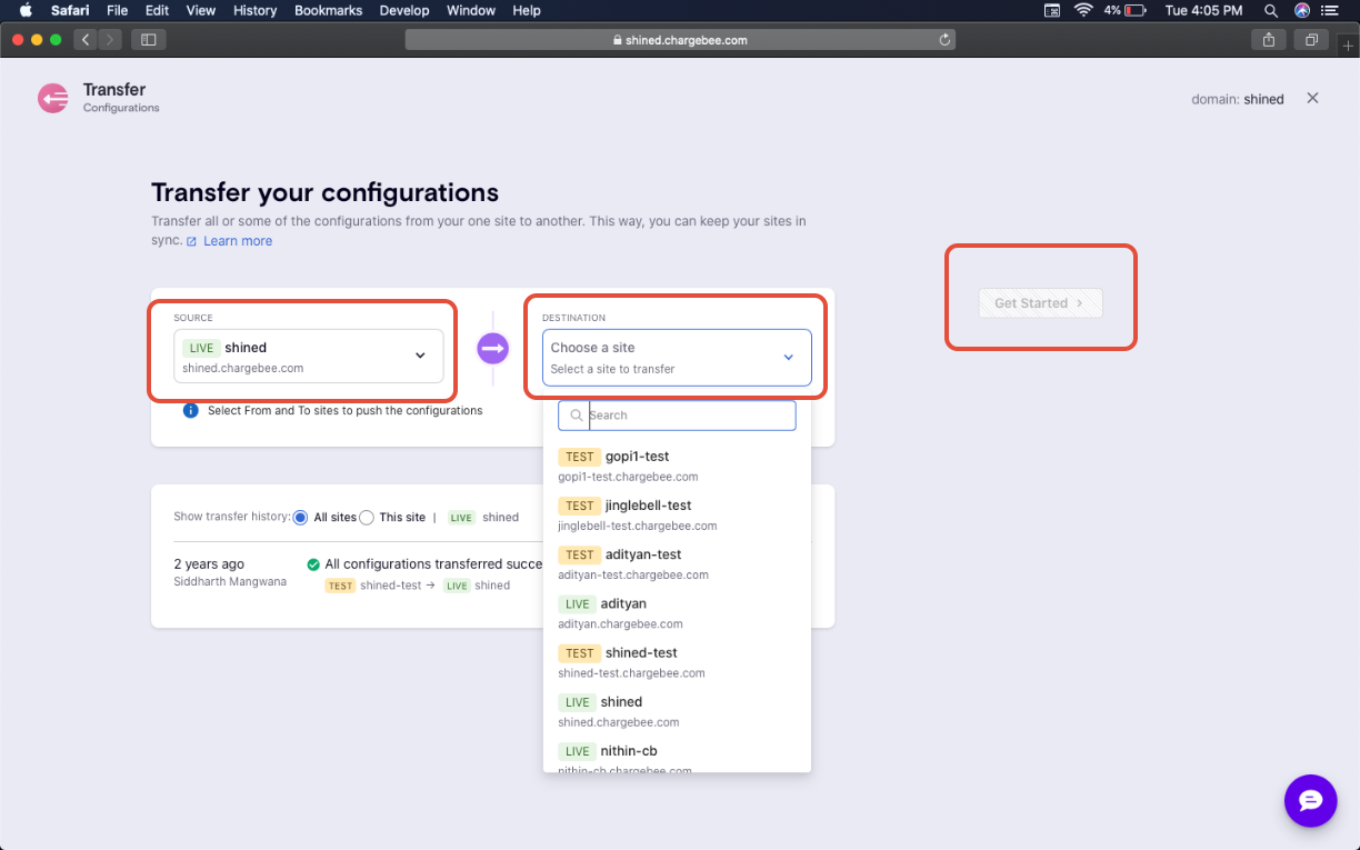 Source and Destination site selection