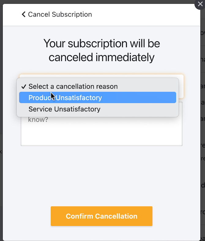 Choose cancellation reasons to display and mandatory reason options