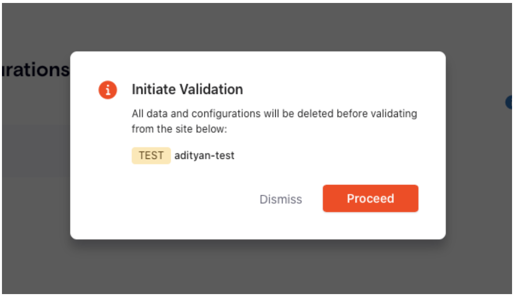 Confirmation message before clearing test site