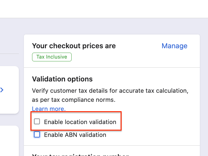 Enable location validation setting in Taxes